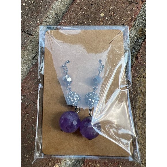 Purple Quartz Silver Dangle Earrings - Picture 5 of 6